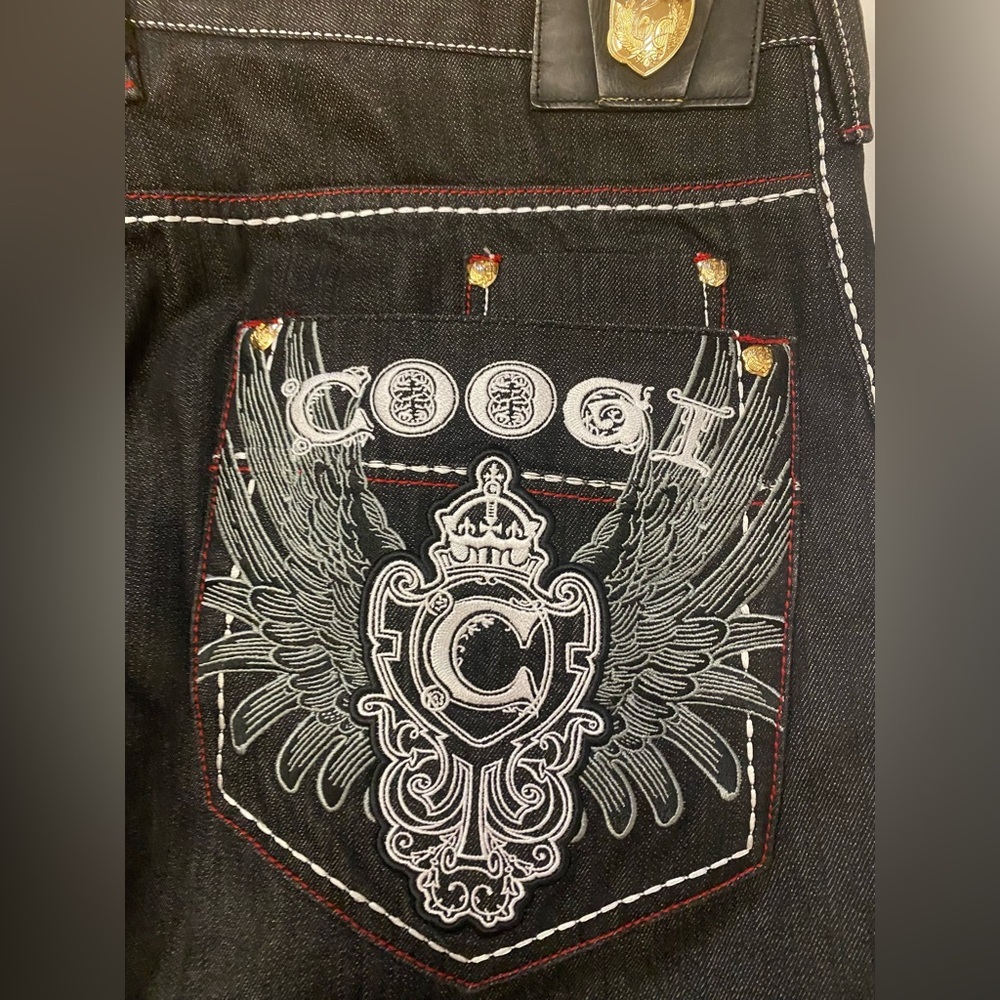 VTG Y2K COOGI Black Jeans with Winged Crest Embroidery 48/ 30.5 Inseam